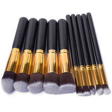 Load image into Gallery viewer, 10 Pcs Silver/Golden Makeup Brush Set Cosmetics Foundation Blending Blush Makeup Tool Powder Eyeshadow Cosmetic Set