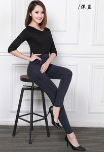 2017 Jeans woman high waist skinny pencil pant full Length High elasticity plus size black denim Trousers 5XL 6XL