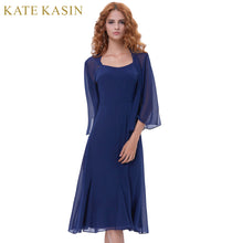 Load image into Gallery viewer, Kate Kasin Cocktail Party Dress 2018 Elegant Short Cocktail Dresses with Cape Open Front Navy Blue Prom Dress Vestido Coctel