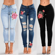 Load image into Gallery viewer, Women Stretch High Waist Skinny Embroidery Jeans Without Ripped Woman Floral Holes Denim Pants Trousers Women Jeans Pencil Pants