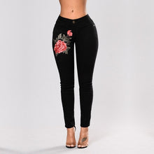 Load image into Gallery viewer, Women Stretch High Waist Skinny Embroidery Jeans Without Ripped Woman Floral Holes Denim Pants Trousers Women Jeans Pencil Pants