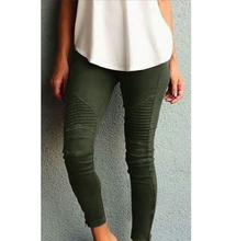 Load image into Gallery viewer, Europe America Moto Biker Jeans Women Cotton Washed Vintage Pleated Pencil Pants Femme Zipper High Elasticity Skinny Trousers