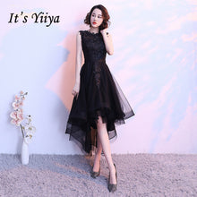 Load image into Gallery viewer, It's YiiYa Little Black Sleeveless Cut-Out Lace Cocktail Dress High-Low Tea Length Formal Dress Party Gown MX014
