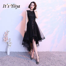 Load image into Gallery viewer, It's YiiYa Little Black Sleeveless Cut-Out Lace Cocktail Dress High-Low Tea Length Formal Dress Party Gown MX014