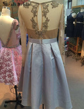 Load image into Gallery viewer, Champagne Cocktail Dresses with Long Sleeves hot Knee Length Short Satin Vestidos Plus Size Sexy Women Party Evening Gown LX015