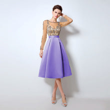 Load image into Gallery viewer, Champagne Cocktail Dresses with Long Sleeves hot Knee Length Short Satin Vestidos Plus Size Sexy Women Party Evening Gown LX015