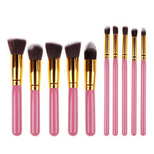 Load image into Gallery viewer, 10 Pcs Silver/Golden Makeup Brush Set Cosmetics Foundation Blending Blush Makeup Tool Powder Eyeshadow Cosmetic Set