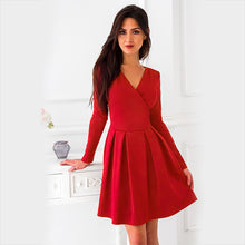 Load image into Gallery viewer, Women Vintage Dress 2018 New Arrival  Autumn Summer Long Sleeve Deep V-Neck Sexy A-Line Mini Party Dress