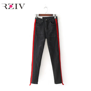 RZIV 2018 jeans woman casual stretch denim solid color stitching waist black jeans and skinny jeans trouser
