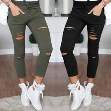 Load image into Gallery viewer, New 2018 Skinny Jeans Women Denim Pants Holes Destroyed Knee Pencil Pants Casual Trousers Black White Stretch Ripped Jeans