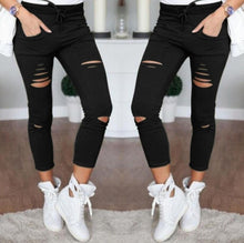 Load image into Gallery viewer, New 2018 Skinny Jeans Women Denim Pants Holes Destroyed Knee Pencil Pants Casual Trousers Black White Stretch Ripped Jeans