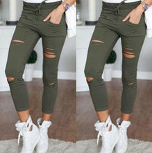 Load image into Gallery viewer, New 2018 Skinny Jeans Women Denim Pants Holes Destroyed Knee Pencil Pants Casual Trousers Black White Stretch Ripped Jeans