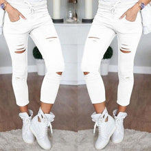 Load image into Gallery viewer, New 2018 Skinny Jeans Women Denim Pants Holes Destroyed Knee Pencil Pants Casual Trousers Black White Stretch Ripped Jeans